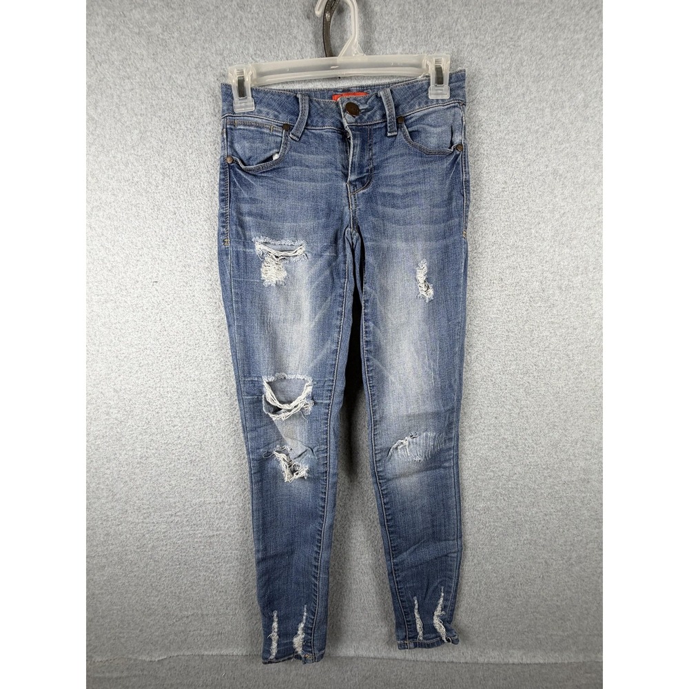 Astor Denim Jeans Womens 1 Blue Distressed Ripped Skinny Low Rise Stretch Denim
